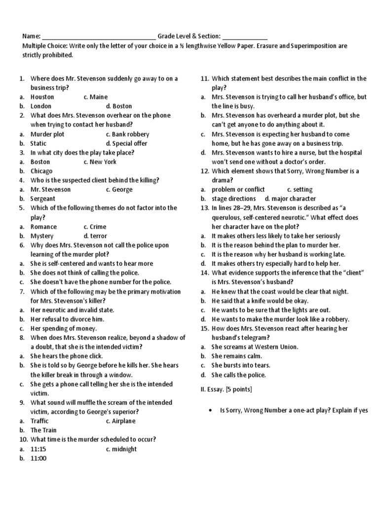 sorry wrong number guiding questions answer key