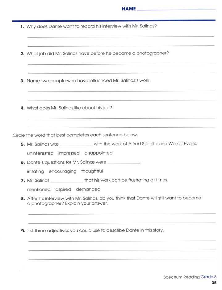 spectrum reading grade 6 answer key keeping the light