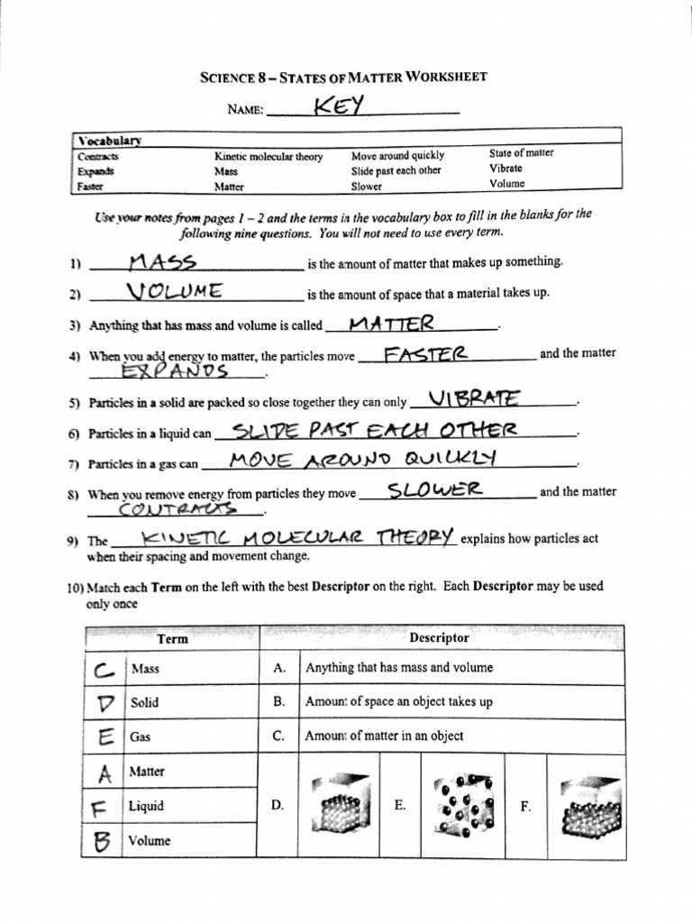 states of matter guided reading answer key