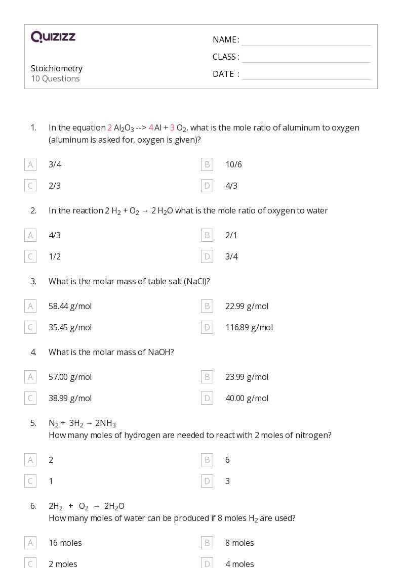 study guide for content mastery stoichiometry answer key