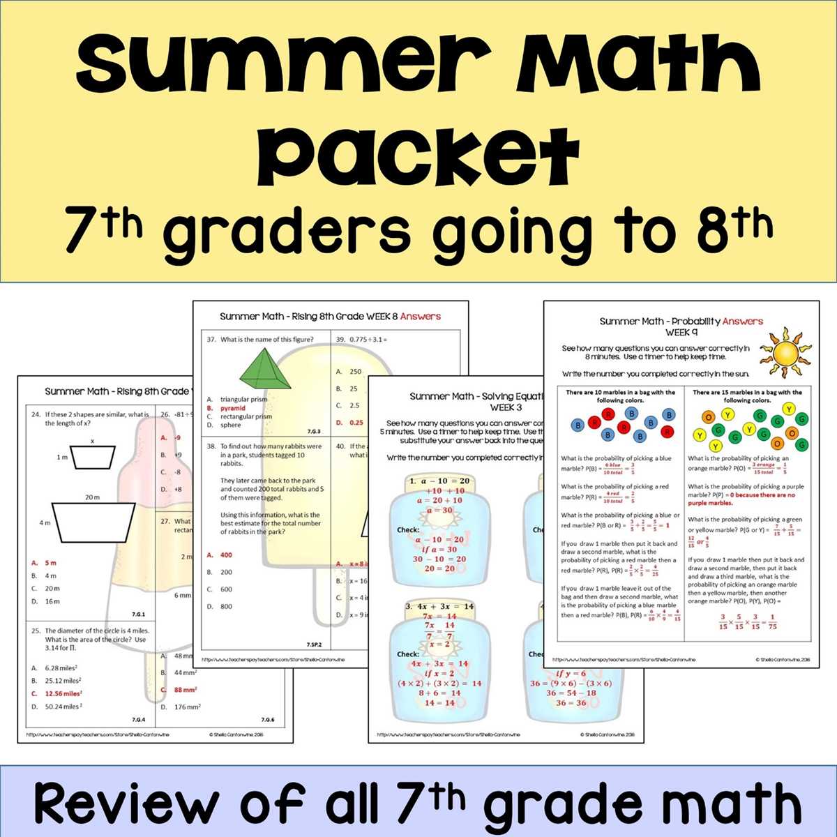 summer math skills sharpener 7th grade answer key