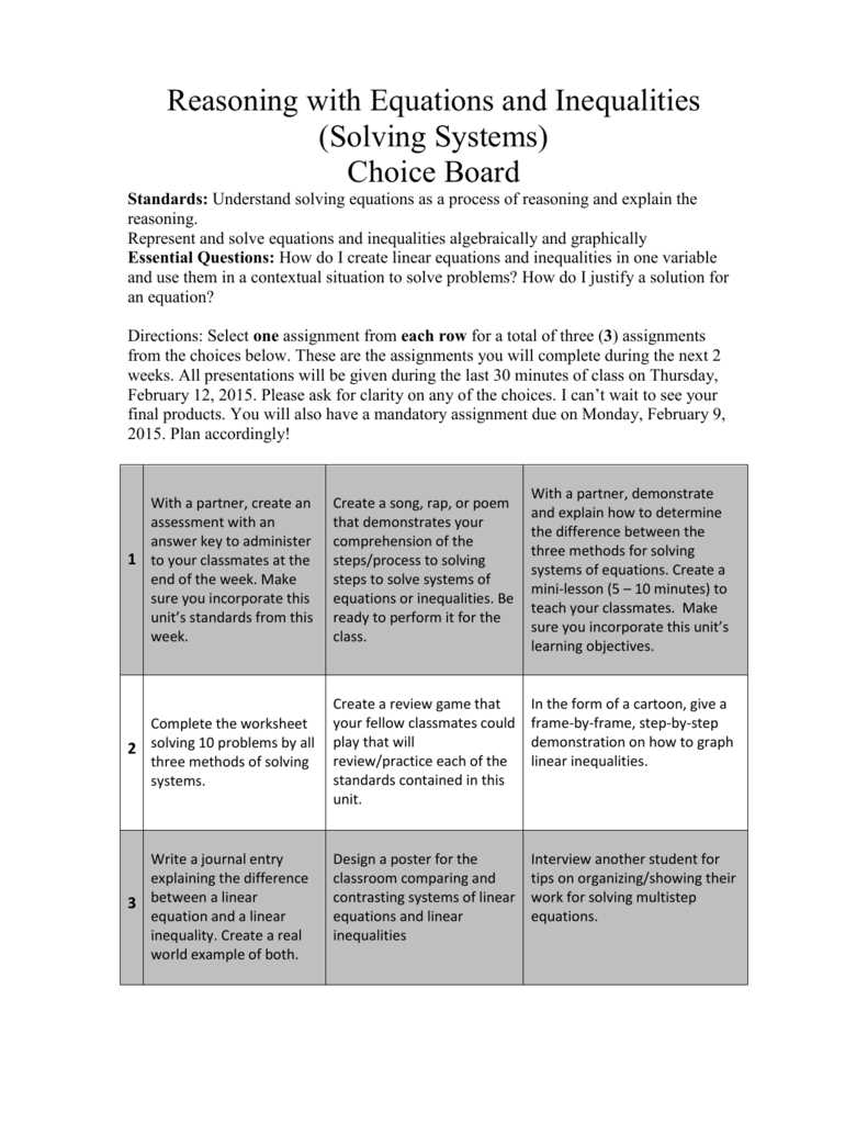 system of equations study guide answer key