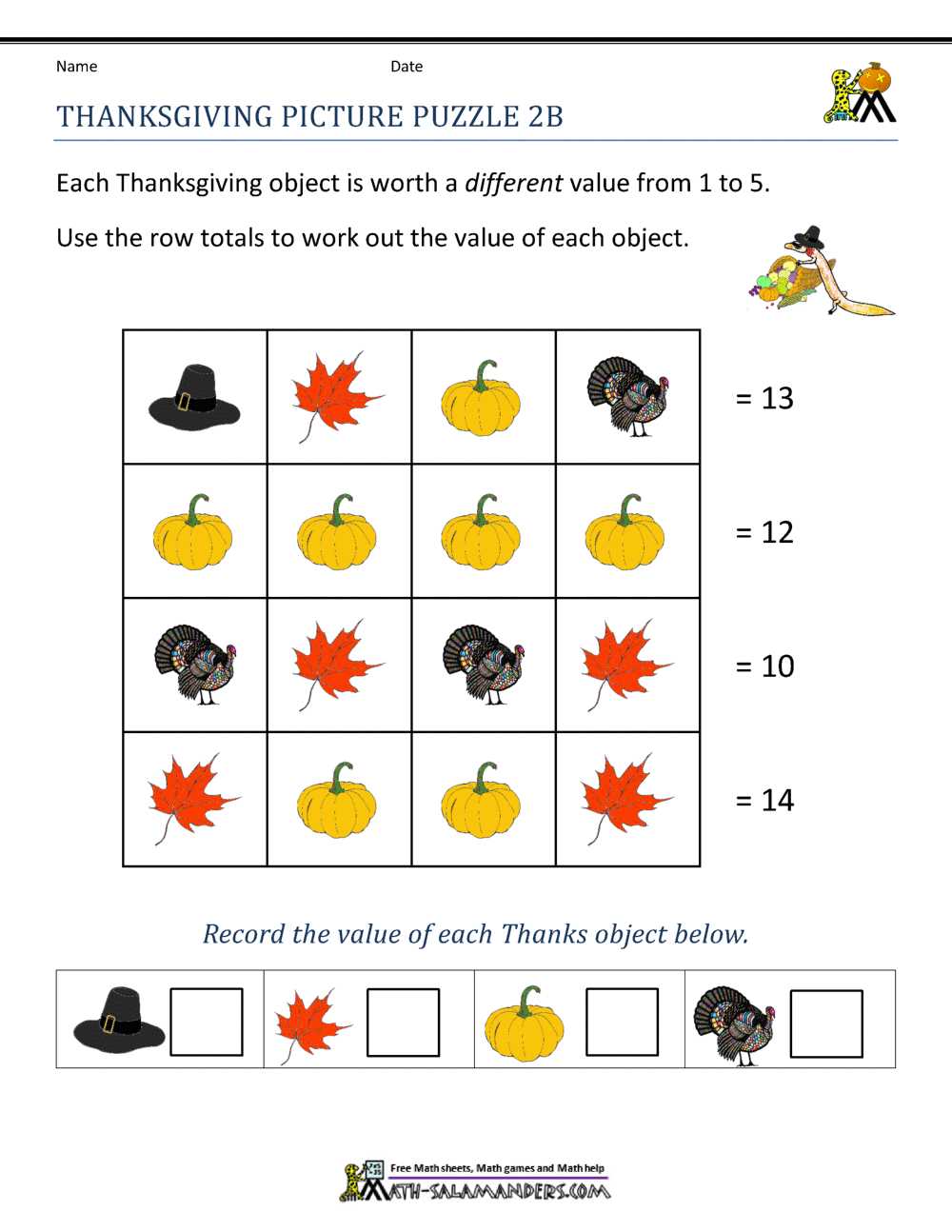 thanksgiving geometry problems answer key
