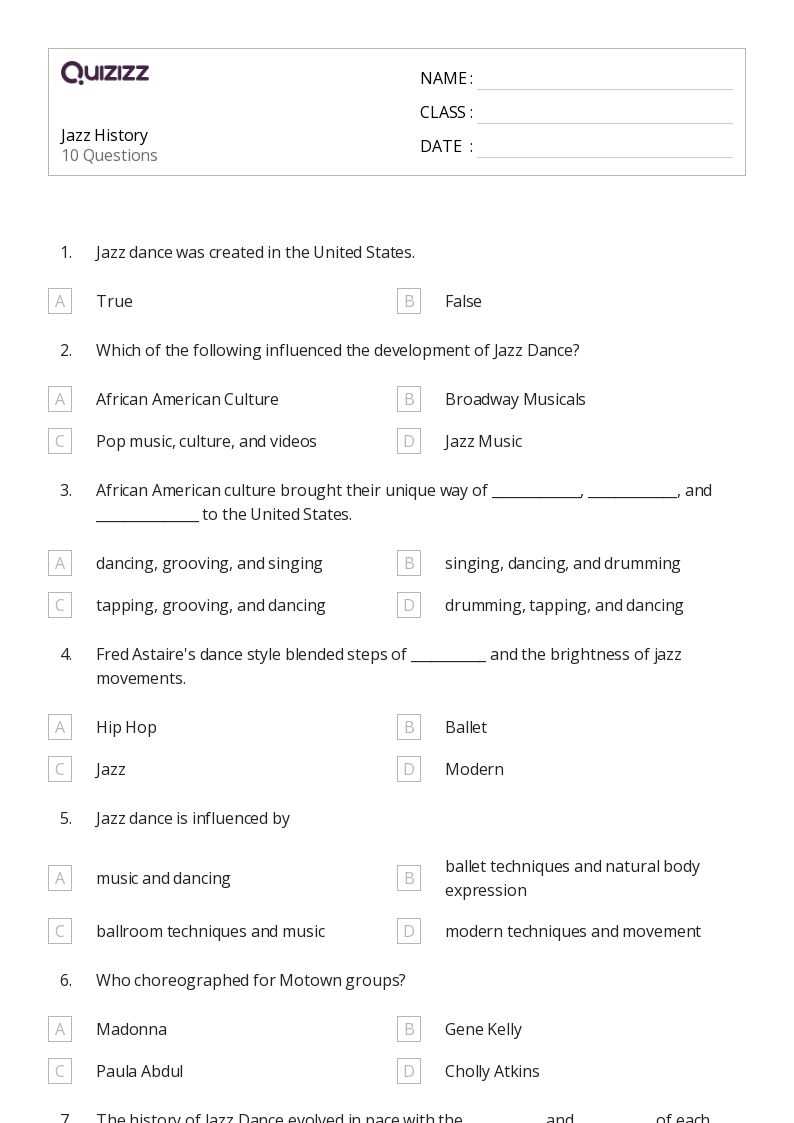 the history of jazz worksheet answers key