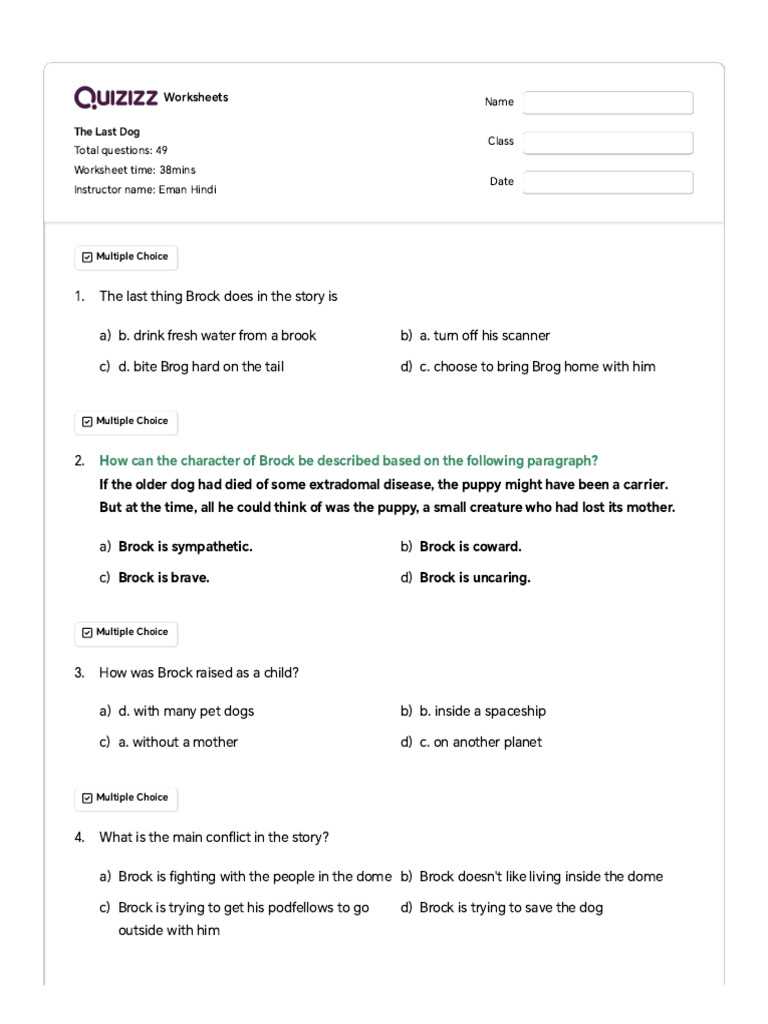 the last dog 7th grade literature answer key