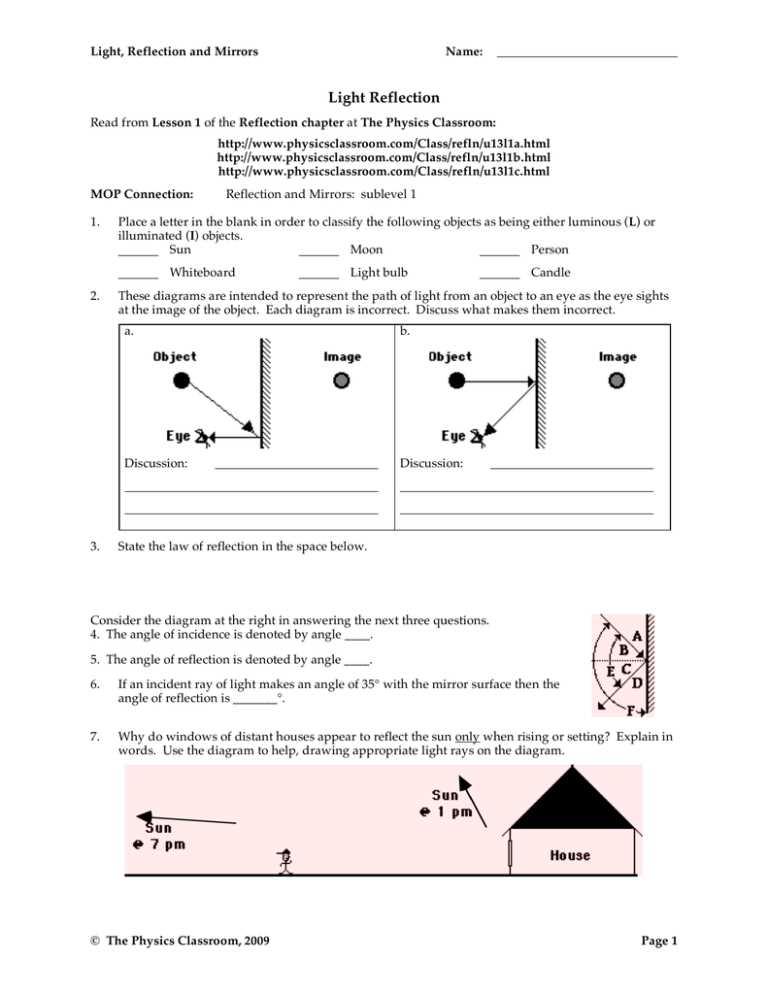 the physics classroom 2009 light refraction answer key