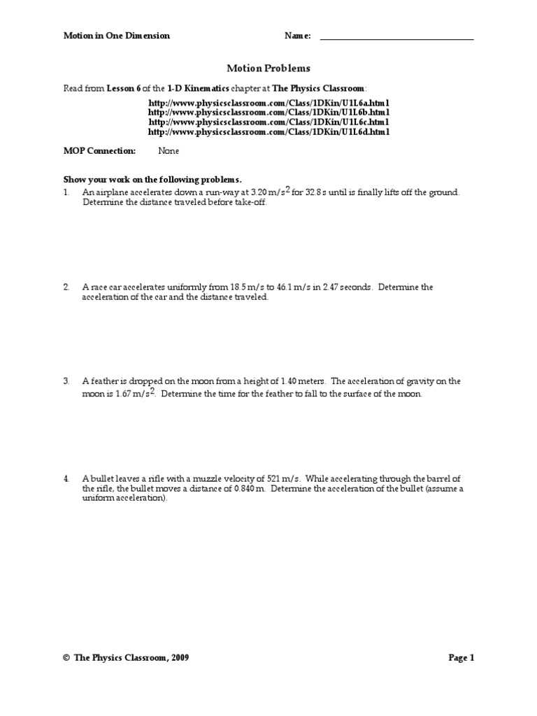 the physics classroom 2009 motion in one dimension answer key