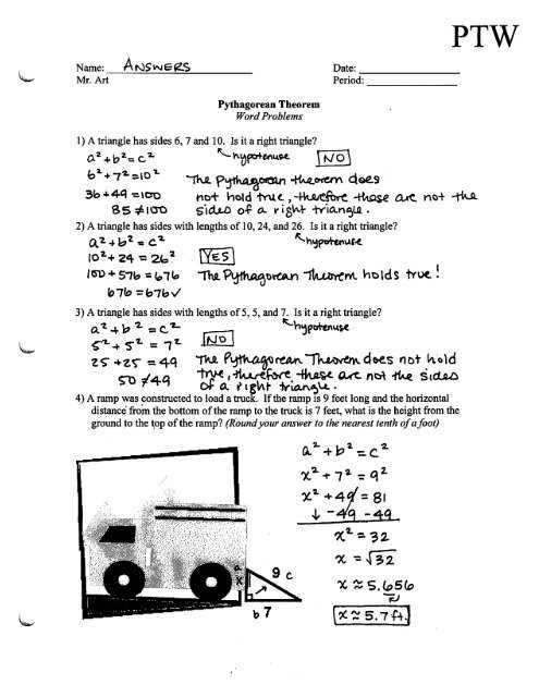 the pythagorean theorem worksheet answer key