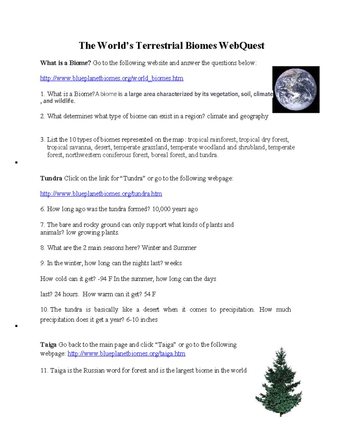 the worlds terrestrial biomes webquest answer key