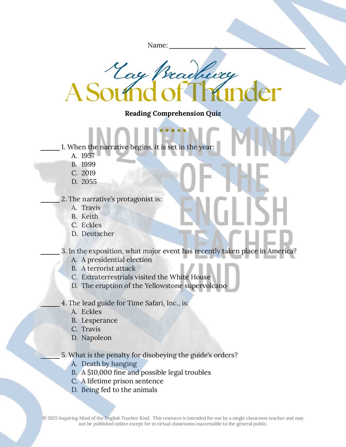 thunder rose answer key grade 4