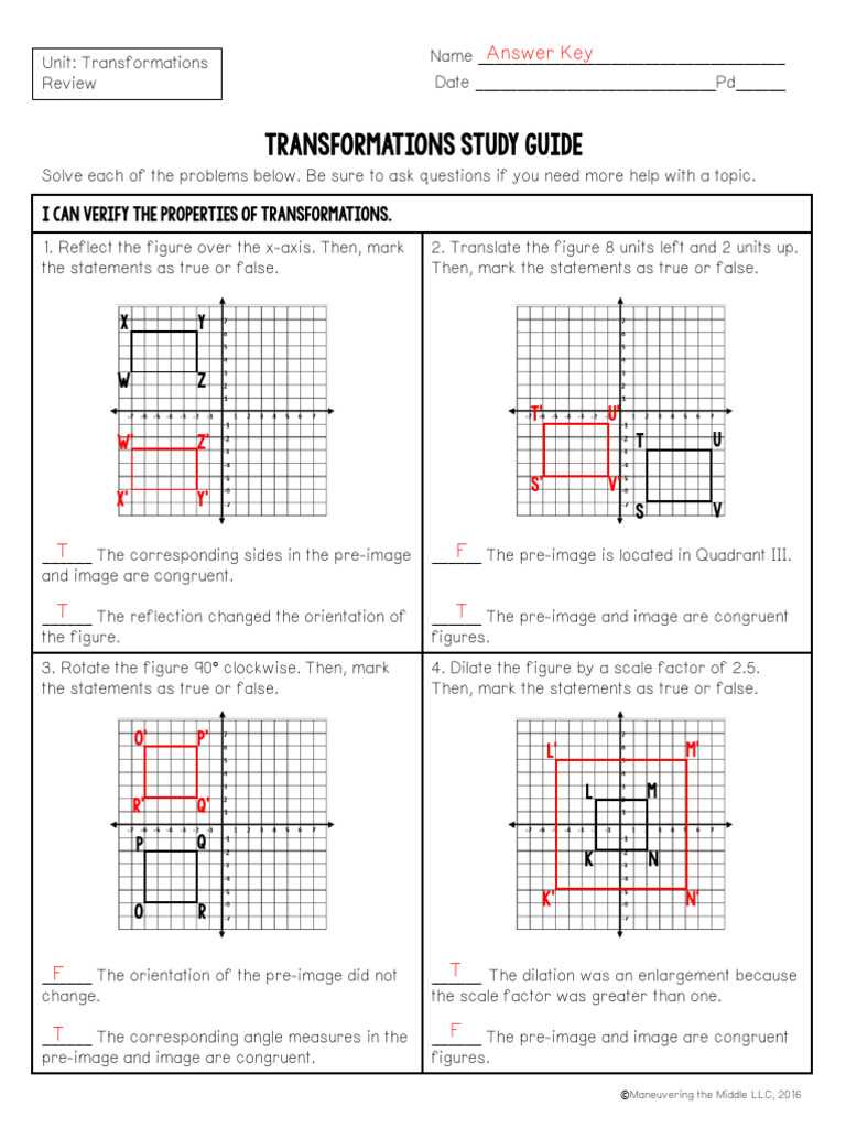 transformation worksheet geometry answer key