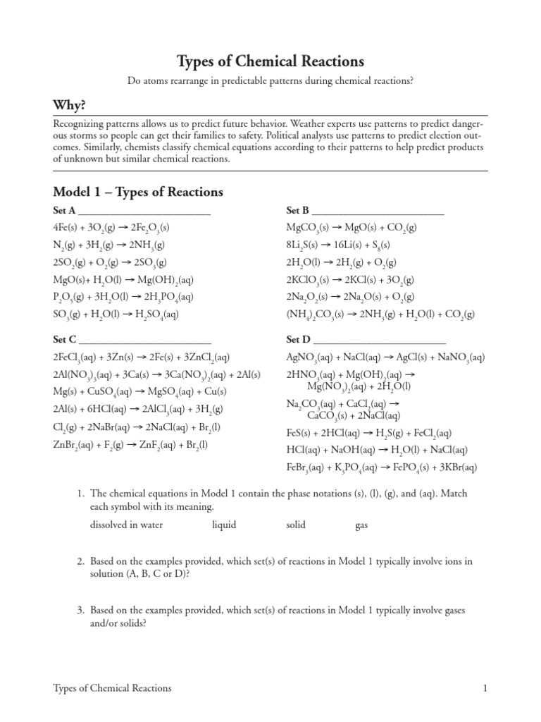 types of reactions worksheet answer key