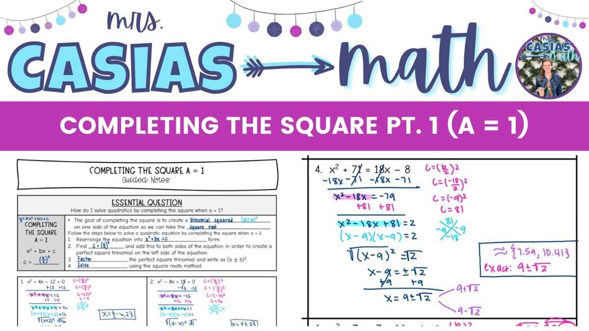 u2.6 solve quadratics by completing the square answer key
