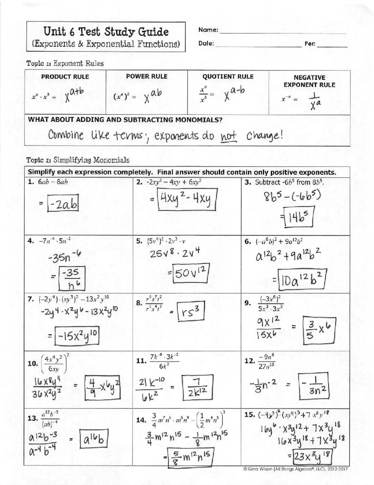 unit 6 test study guide answer key