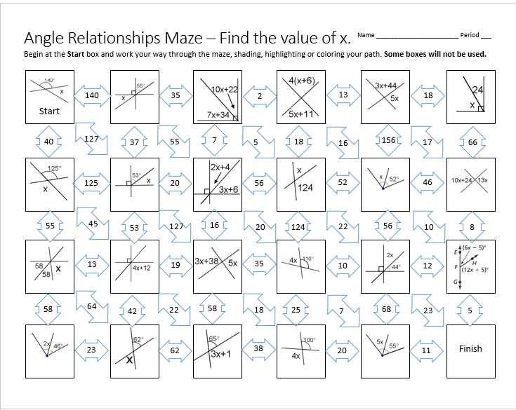 using angle relationships to find angle measures answer key