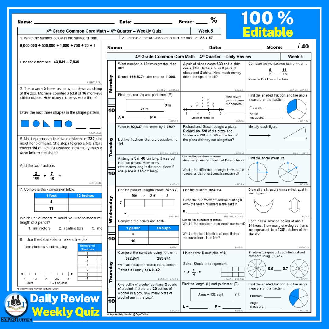 weekly math review q4 answer key