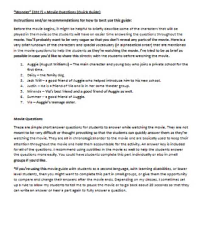 wonder movie guide answer key wonder movie guide answer key