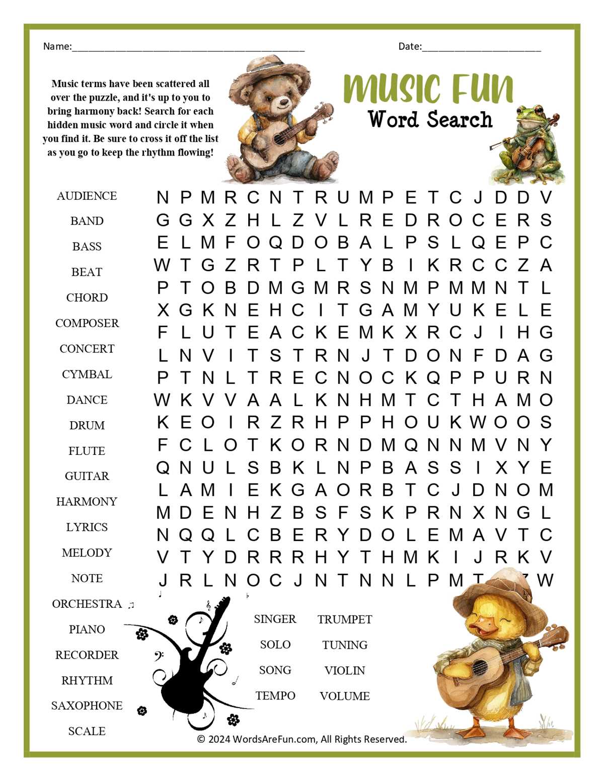 word search with answer key