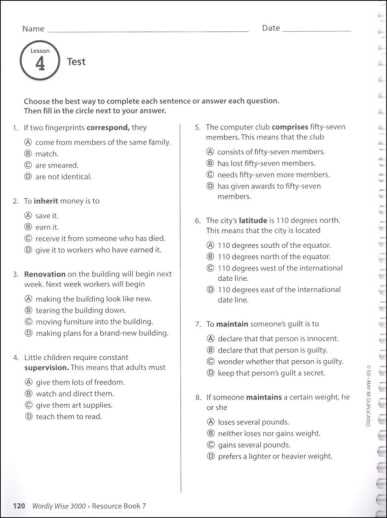 wordly wise book 7 lesson 3d answer key
