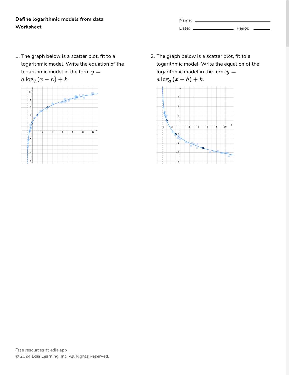 worksheet a topic 2.14 logarithmic modeling answer key