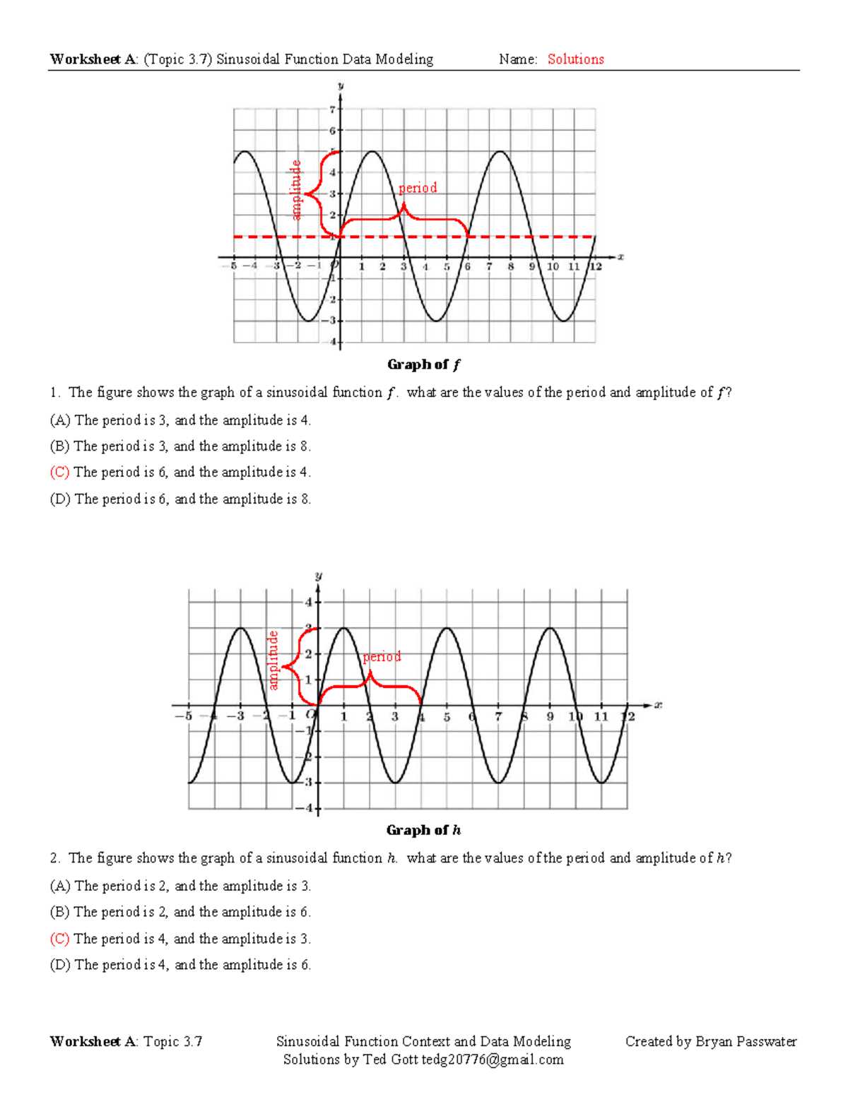 worksheet a topic 3.7 sinusoidal function data modeling answer key