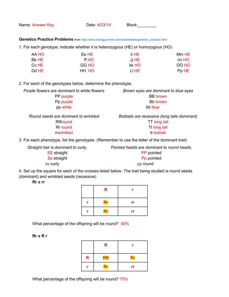 worksheet with answer key