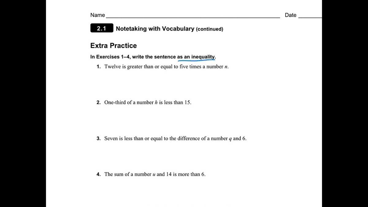 writing and graphing inequalities answer key