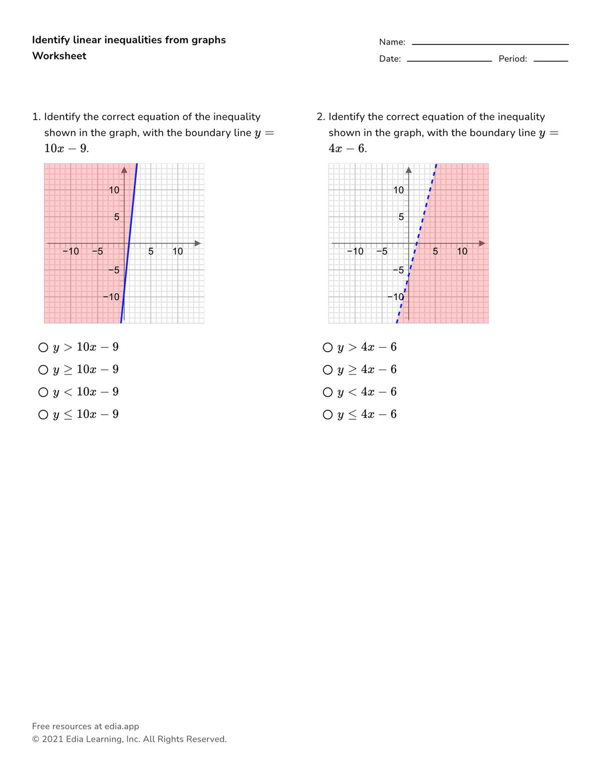 writing and graphing inequalities answer key