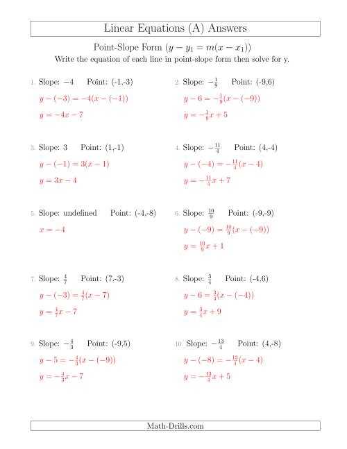 writing linear equations review answer key