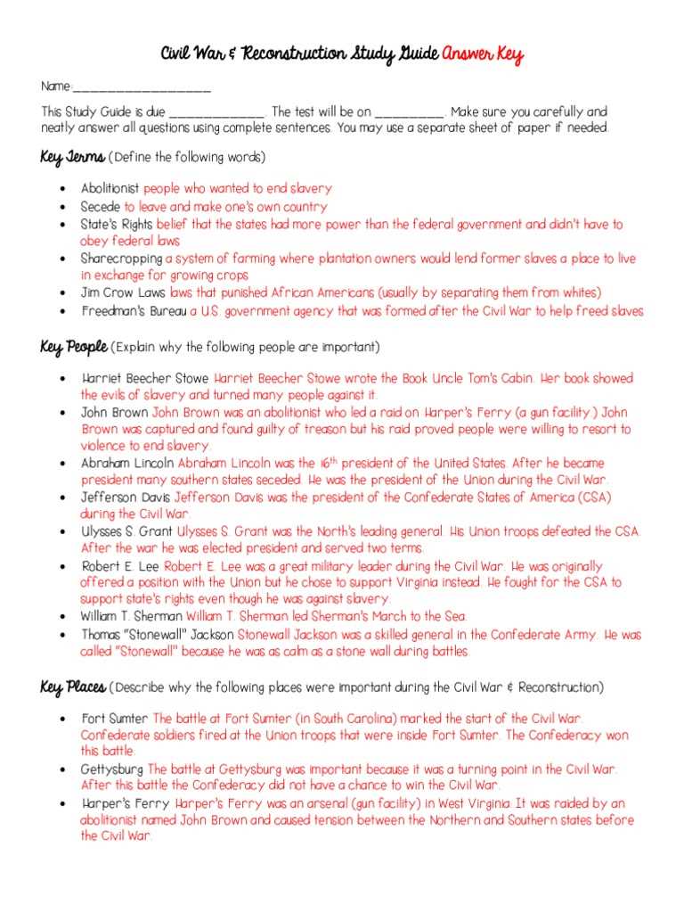 ww1 study guide answer key