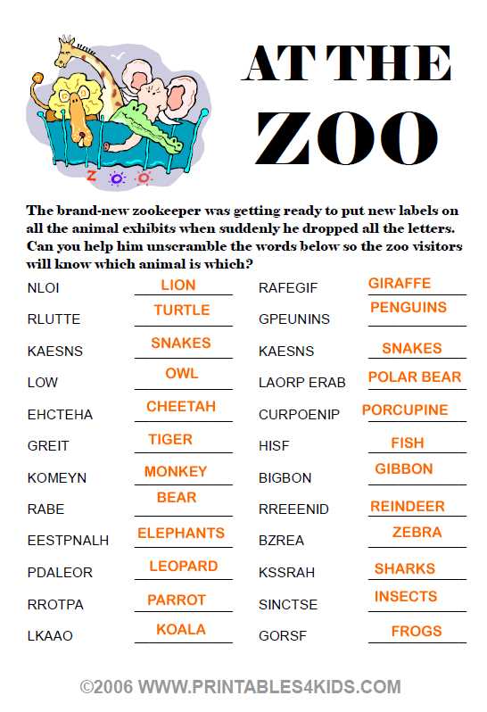 a day at the zoo answer key