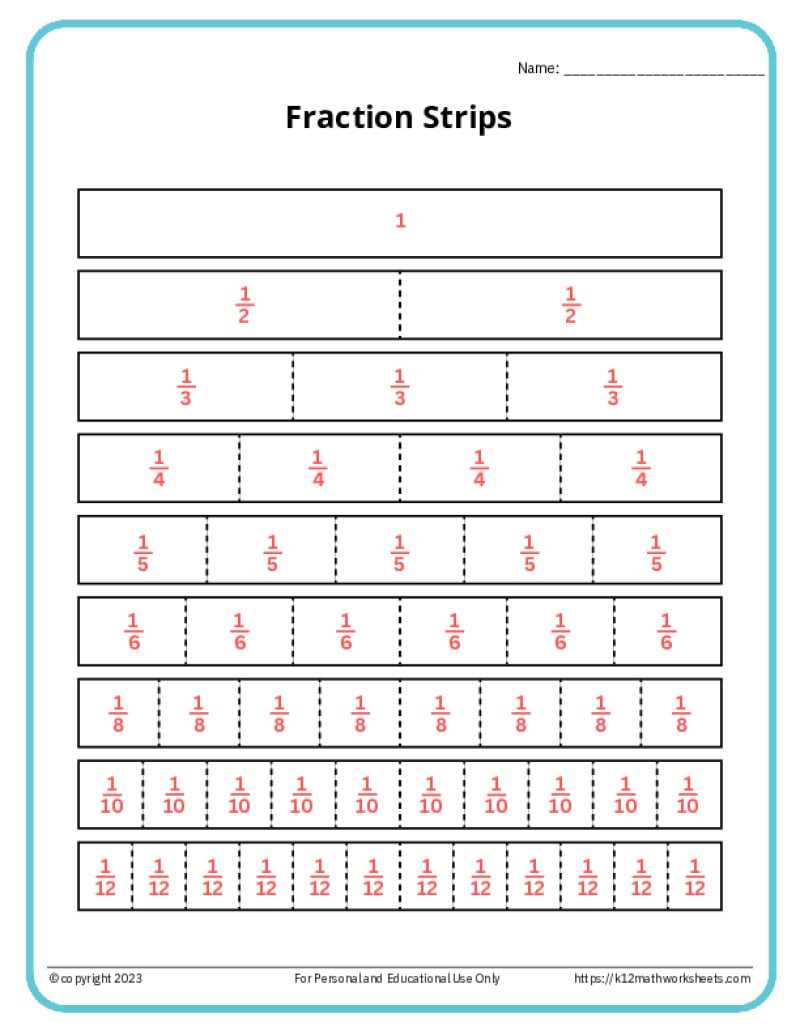 a fraction strip above the rest answer key
