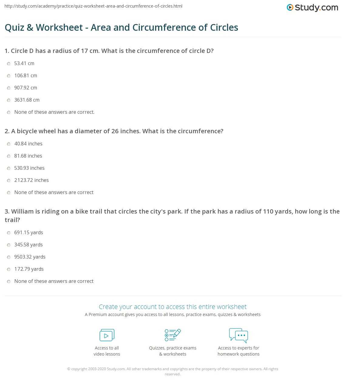 finding the circumference of a circle worksheet answer key