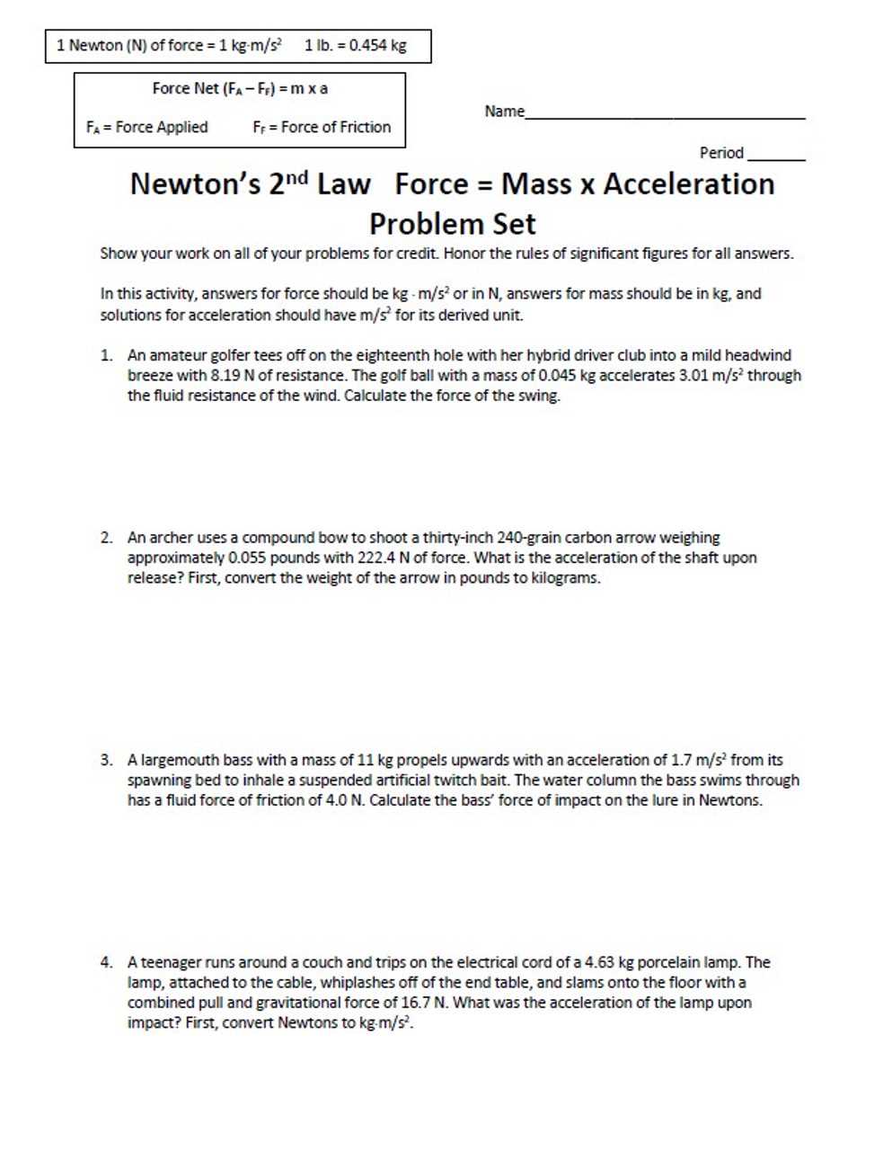 acceleration problems worksheet answer key