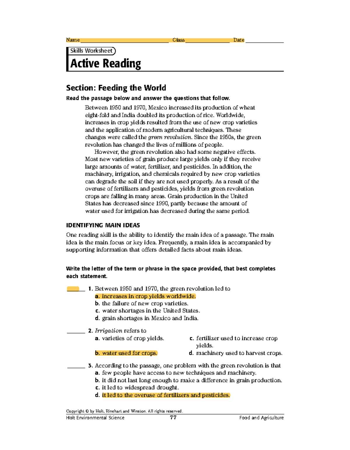 active reading crops and soil answer key