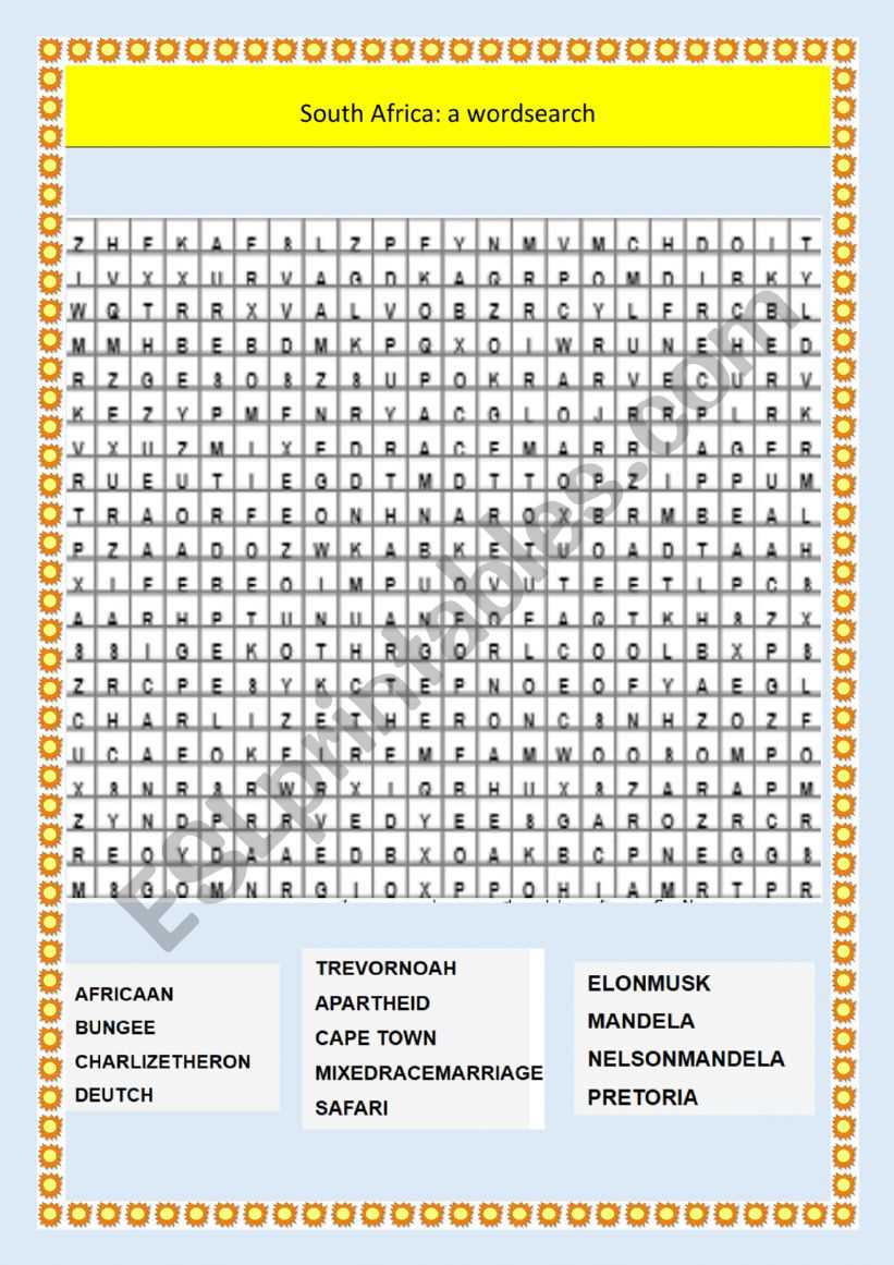 africa word search answer key