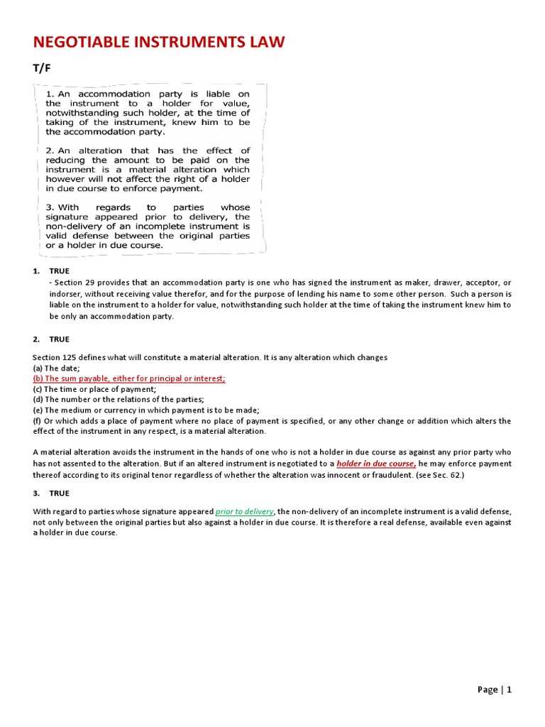 law on negotiable instruments de leon answer key