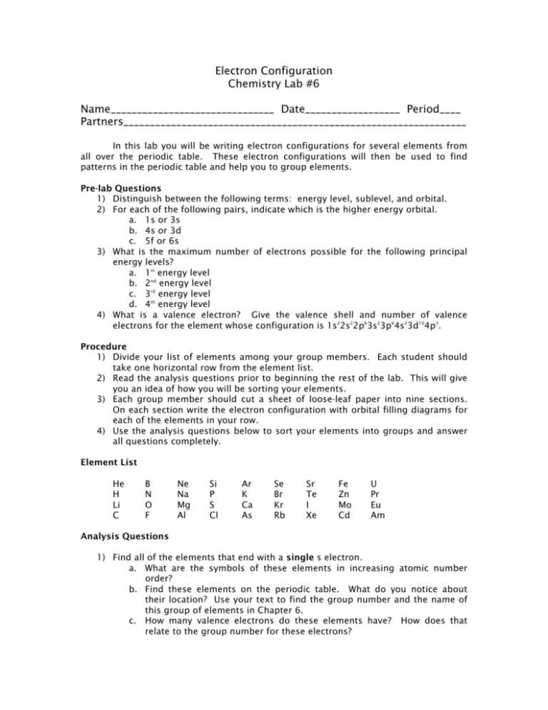 chemistry 1 practice electron configurations answer key