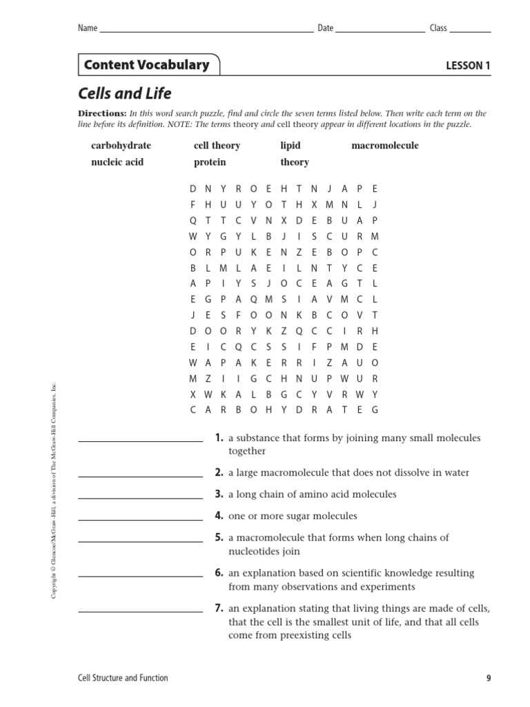 macromolecules word search answer key