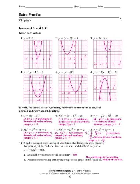 algebra 1 4.1 4.4 test & using intercepts answer key