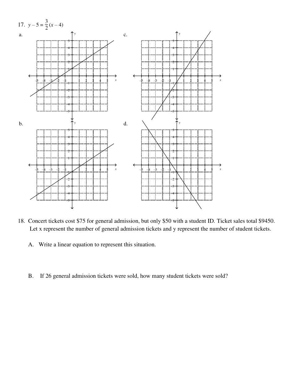 algebra 1 4.1 4.4 test & using intercepts answer key