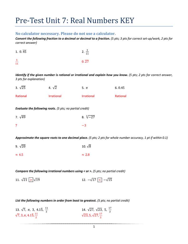 algebra basic real numbers answer key