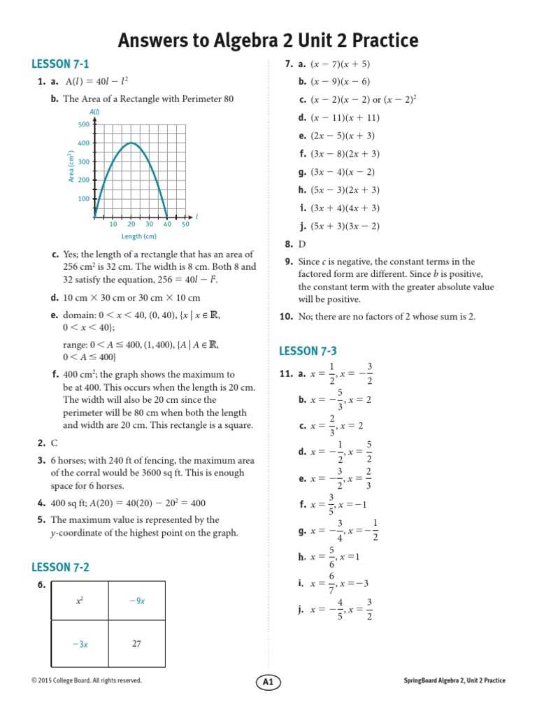 algebra concepts and connections unit 7 answer key