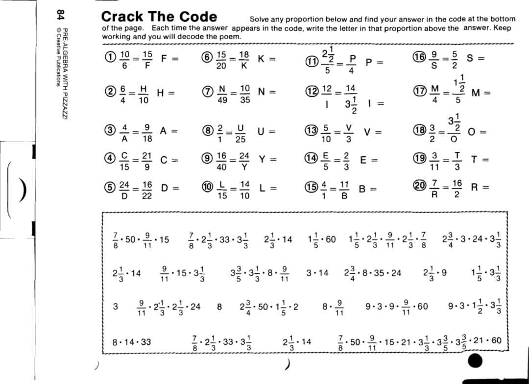 algebra with pizzaz answer key