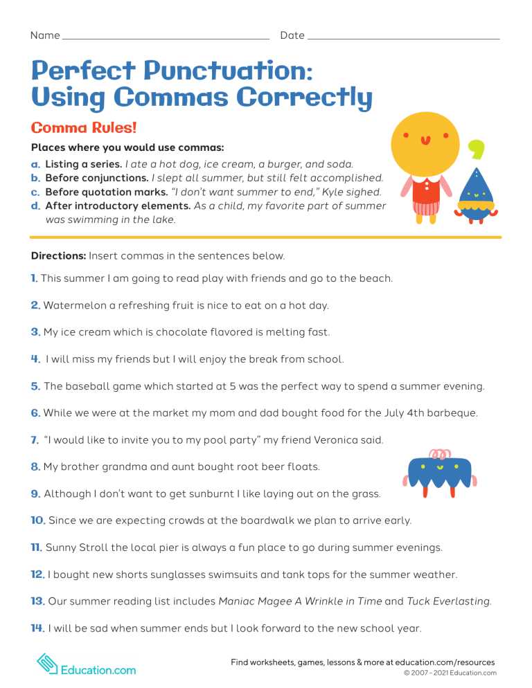 all uses of the comma worksheets answer key