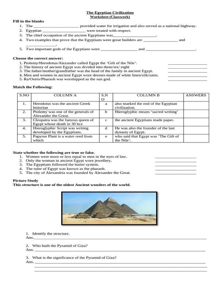 ancient egypt test 6th grade answer key