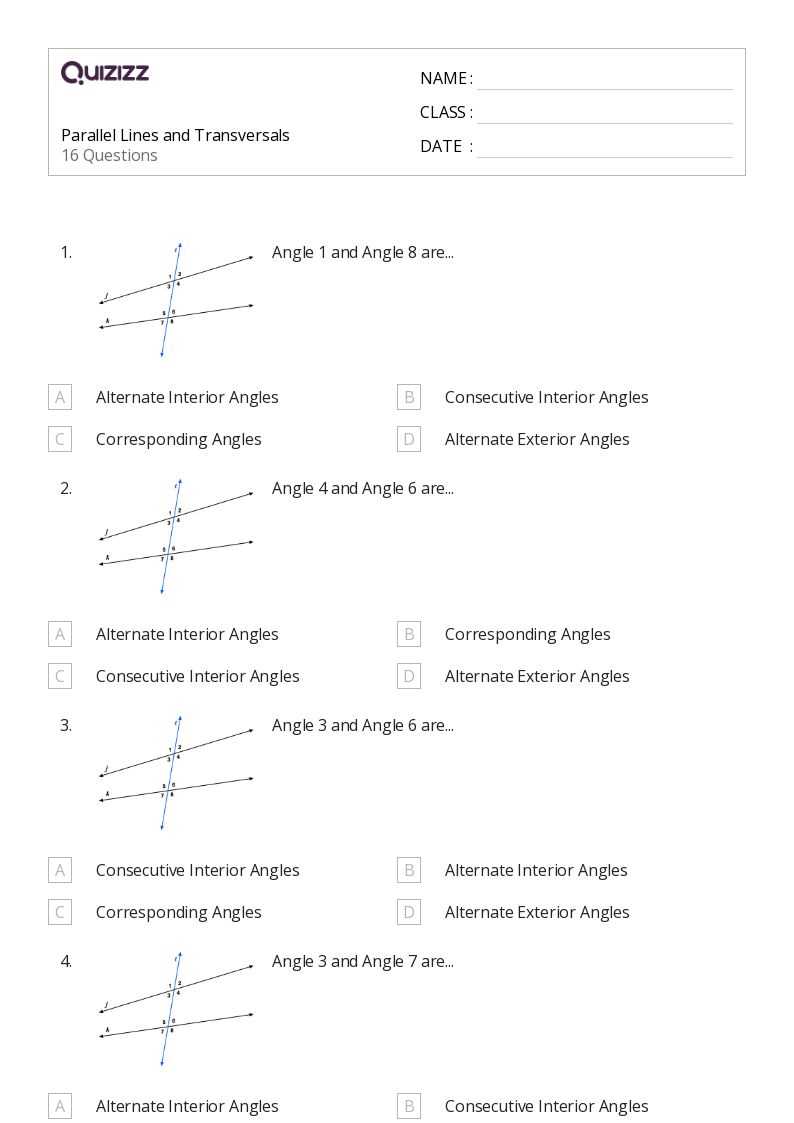 angles in parallel lines worksheet answer key
