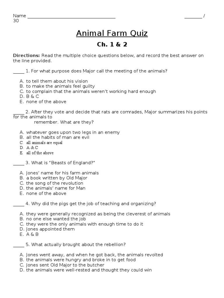 animal farm test and answer key