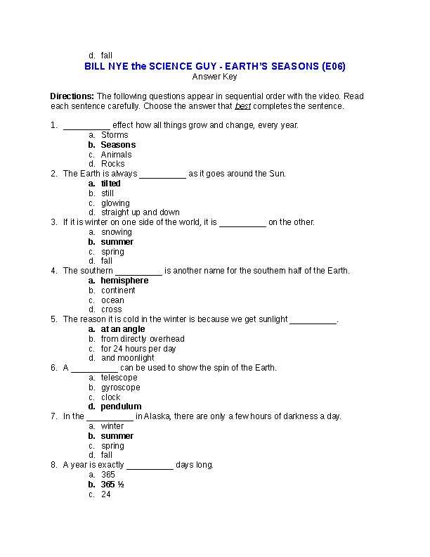 answer key bill nye earths seasons worksheet answers