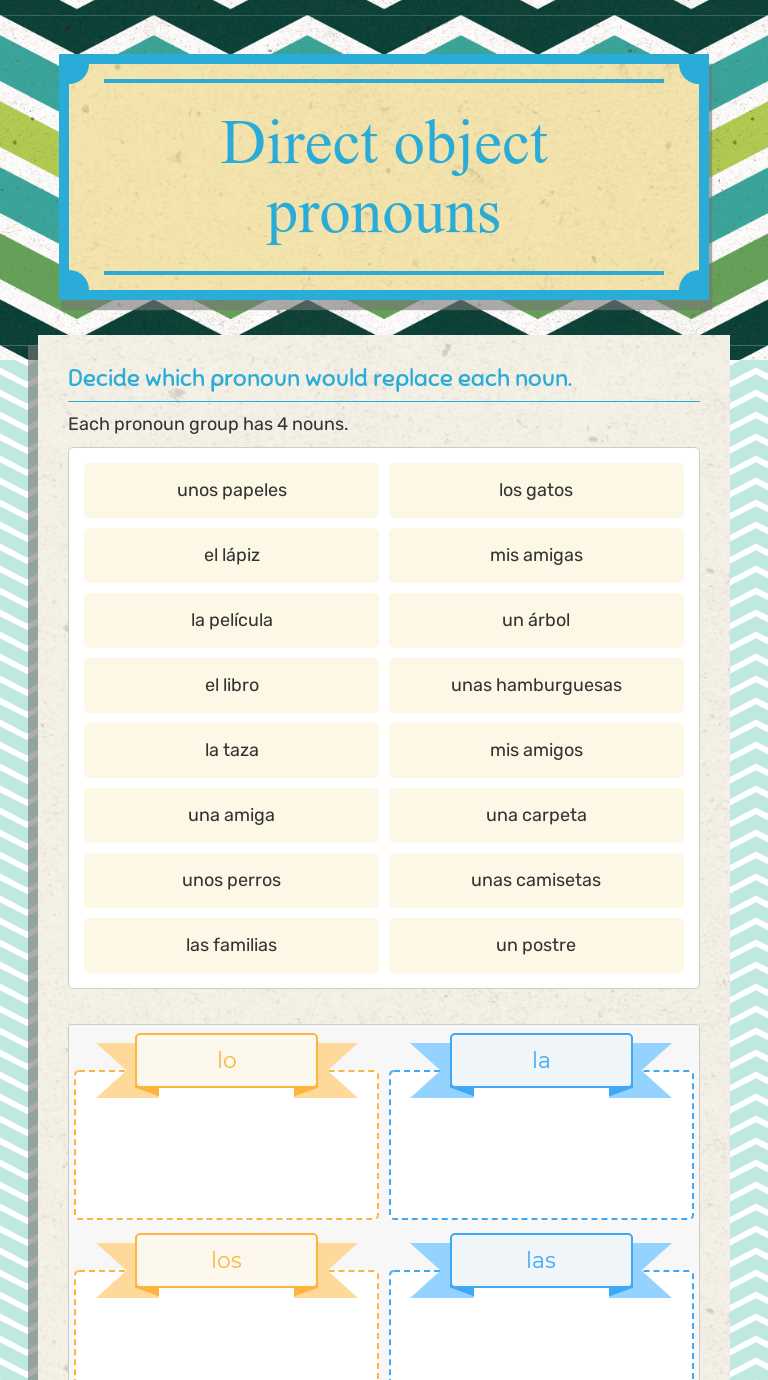 answer key direct object pronouns spanish worksheet with answers